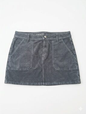 EUC American Eagle Slate Blue Grey Corduroy Ribbed Mini Skirt Academia Preppy